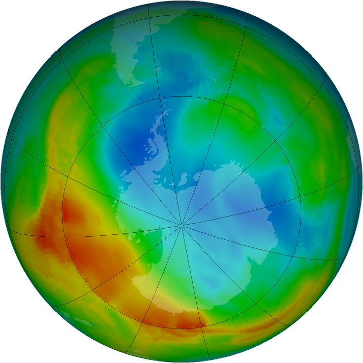 Antarctic ozone map for 29 June 1984
